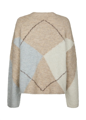 Inga check fluff knit Beige Melange Neo Noir 